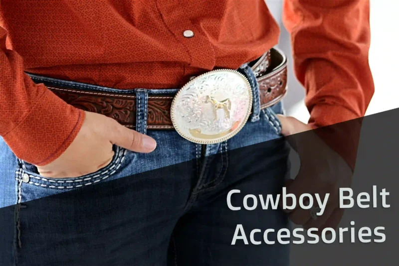 Cowboy belt accessories, crafted from high-quality leather, feature intricate tooling, embossing, and wide belts. Belt buckles showcase personal style and heritage, adding character to any outfit.